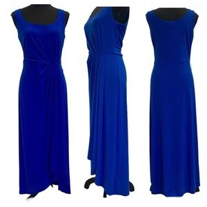 LAUREN Ralph Lauren blue sleeveless scoopneck ruched high low dress Sz 8 NWOT